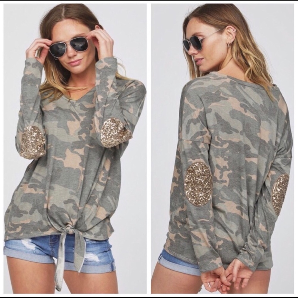 X-mas Sale! 🥳 Camo Sequin Patch Top 🔥 - Picture 1 of 1